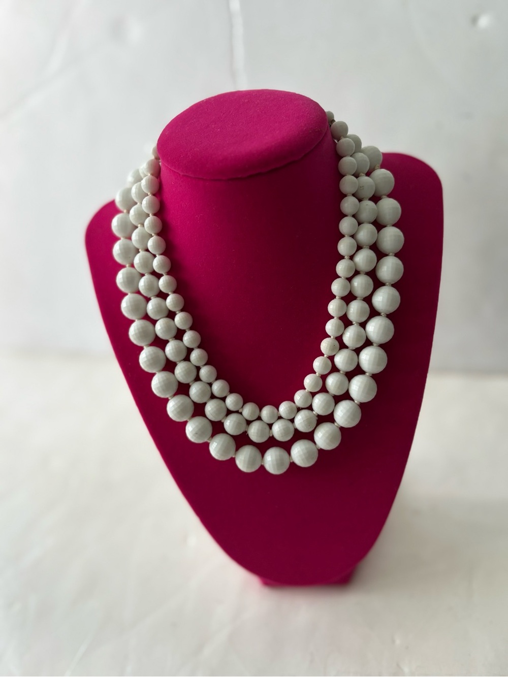 Vintage Classic White Three-Strand Beaded Necklace - Women Jewelry